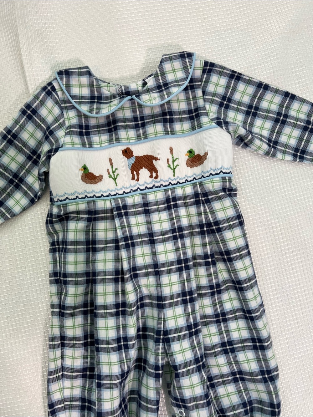 Stitchy Fish Boys Smocked Dog + Duck Long Bubble 6 Months